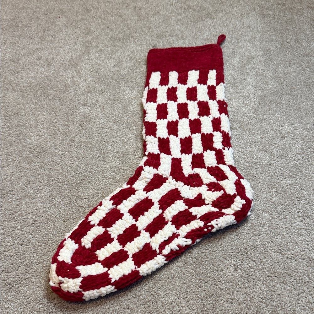 Red and White Checkered Knit Sock